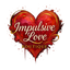 Image of Impulsive Love Boutique logo cursive letters superimposed over a romantic paint splatter heart with red and gold tones